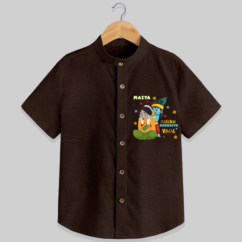 Little Krishna Customised Shirt for kids - CHOCOLATE BROWN - 0 - 6 Months Old (Chest 23")
