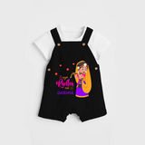 Little Radha Customised Dungaree set for kids - BLACK - 0 - 5 Months Old (Chest 18")