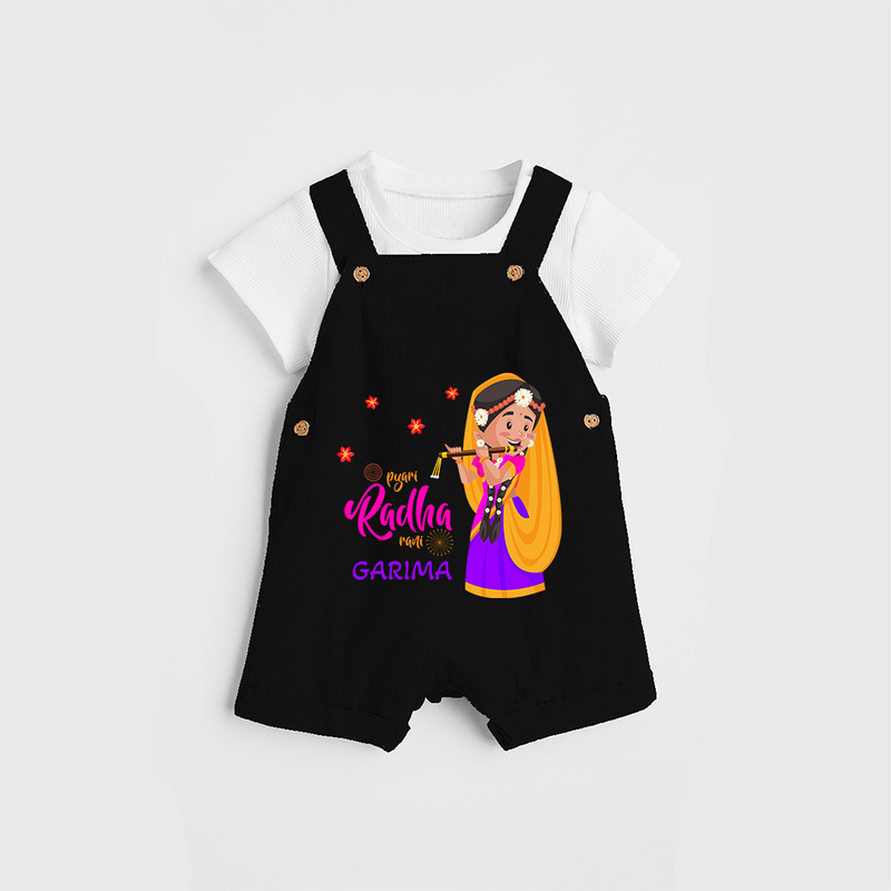 Little Radha Customised Dungaree set for kids - BLACK - 0 - 5 Months Old (Chest 18")