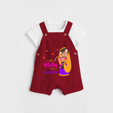 Little Radha Customised Dungaree set for kids - RED - 0 - 5 Months Old (Chest 18")