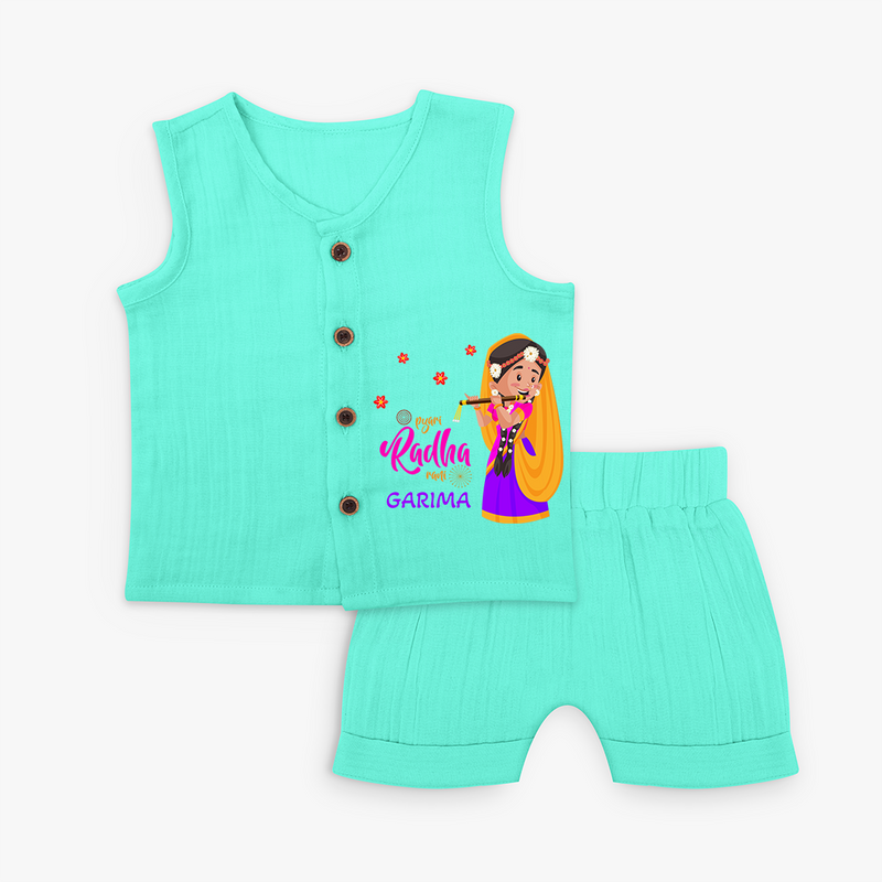 Little Radha Customised Jabla set for kids - AQUA GREEN - 0 - 3 Months Old (Chest 9.8")