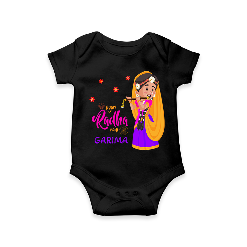 Little Radha Customized Romper set for kids - BLACK - 0 - 3 Months Old (Chest 16")