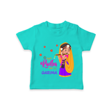 Little Radha Customised TShirt set for kids - TEAL - 0-5 Months Old (Chest 17")