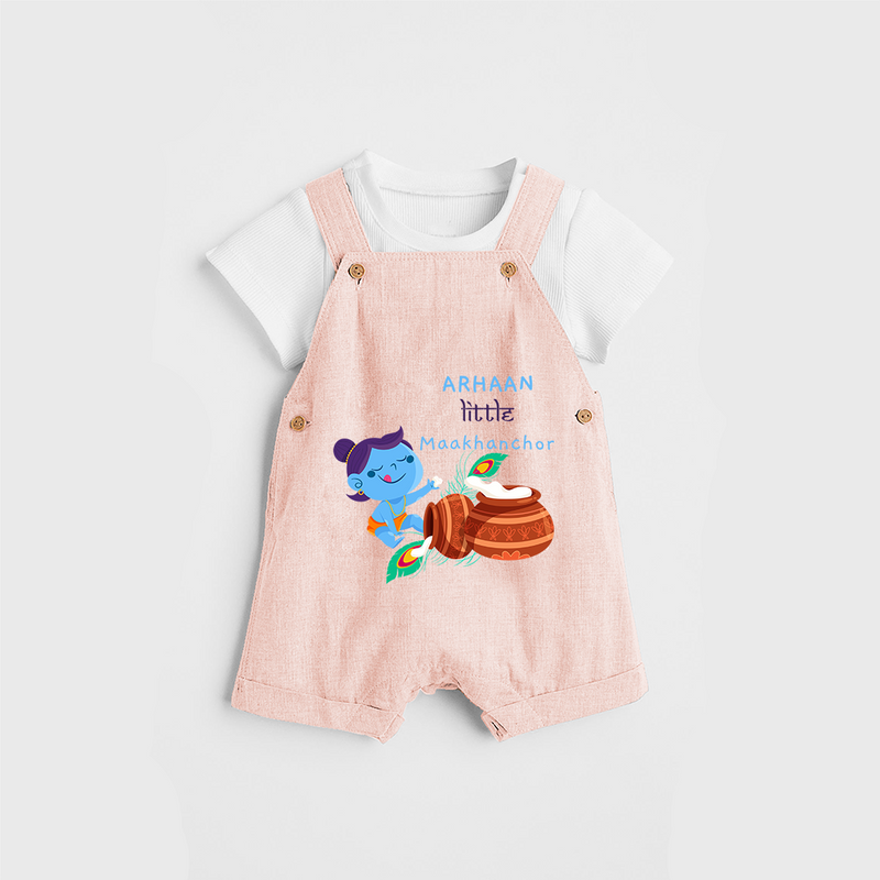 Little Krishna with Butter Pot Customised Dungaree set for kids - PEACH - 0 - 5 Months Old (Chest 18")