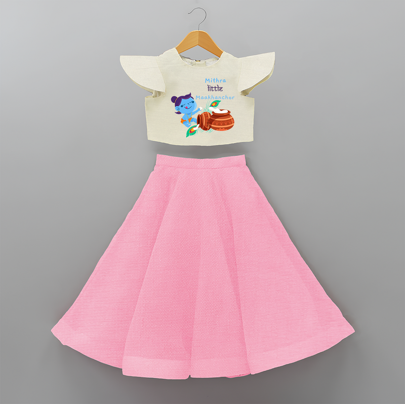 Little Krishna with Butter Pot Customised Frock for kids - PINK - 6 -9 Months Old (Chest 20") (Frock Waist 20")