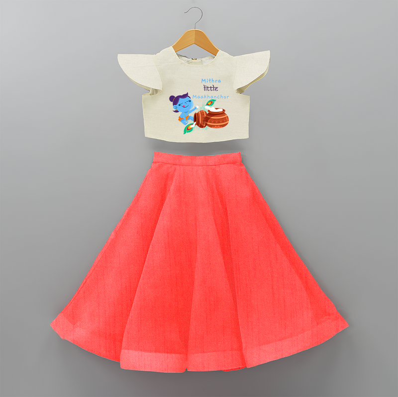 Little Krishna with Butter Pot Customised Frock for kids - RED - 6 -9 Months Old (Chest 20") (Frock Waist 20")