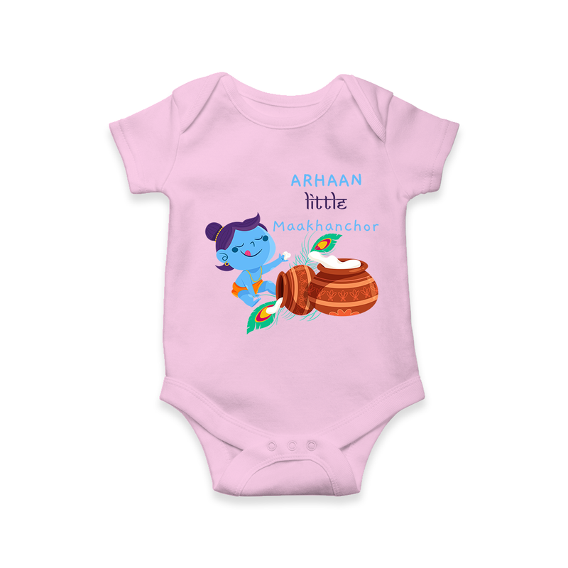 Little Krishna with Butter Pot Customized Romper set for kids - BABY PINK - 0 - 3 Months Old (Chest 16")