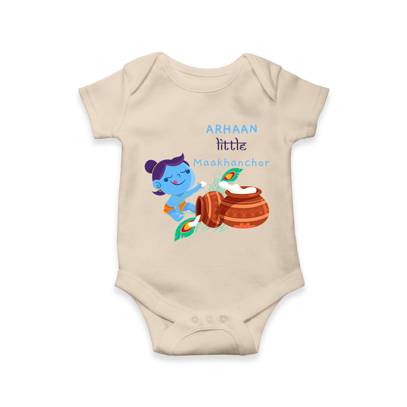 Little Krishna with Butter Pot Customized Romper set for kids - IVORY - 0 - 3 Months Old (Chest 16")