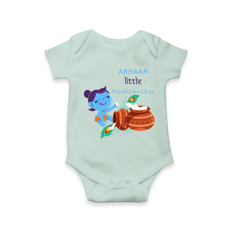 Little Krishna with Butter Pot Customized Romper set for kids - MINT GREEN - 0 - 3 Months Old (Chest 16")