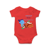 Little Krishna with Butter Pot Customized Romper set for kids - RED - 0 - 3 Months Old (Chest 16")