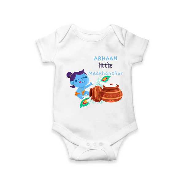 Little Krishna with Butter Pot Customized Romper set for kids - WHITE - 0 - 3 Months Old (Chest 16")