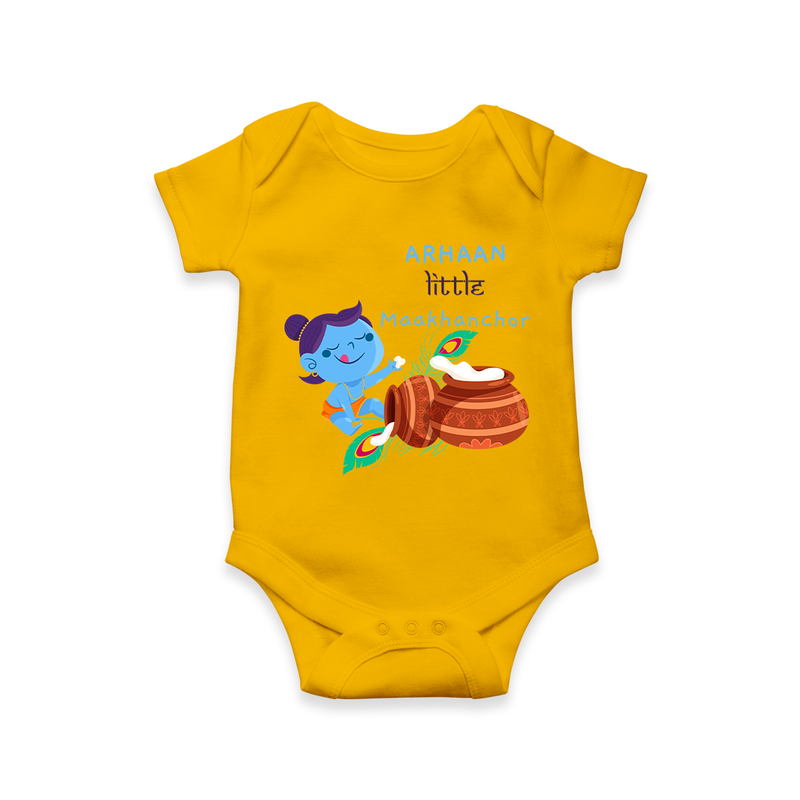 Little Krishna with Butter Pot Customized Romper set for kids - YELLOW - 0 - 3 Months Old (Chest 16")