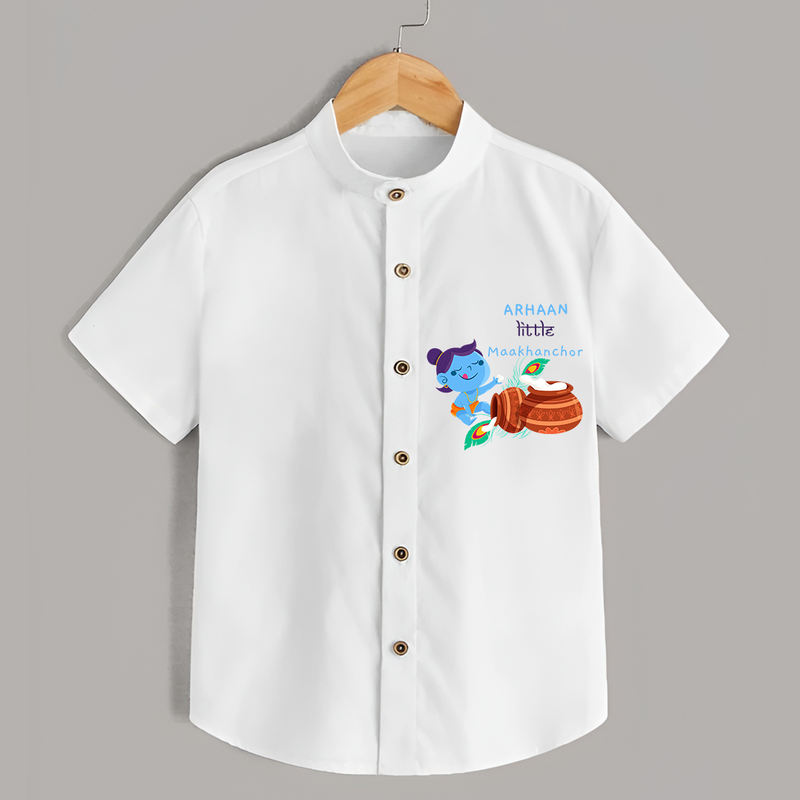 Little Krishna with Butter Pot Customised Shirt for kids - WHITE - 0 - 6 Months Old (Chest 23")