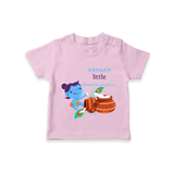 Little Krishna with Butter Pot Customised TShirt set for kids - BABY PINK - 0-5 Months Old (Chest 17")