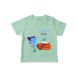 Little Krishna with Butter Pot Customised TShirt set for kids - MINT GREEN - 0-5 Months Old (Chest 17")