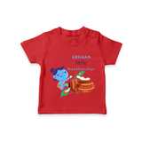 Little Krishna with Butter Pot Customised TShirt set for kids - RED - 0-5 Months Old (Chest 17")