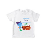 Little Krishna with Butter Pot Customised TShirt set for kids - WHITE - 0-5 Months Old (Chest 17")