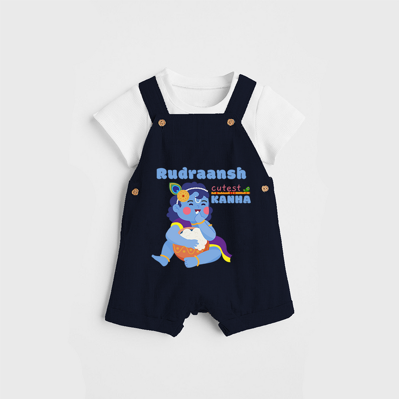 Cutest Kanna Customised Dungaree set for kids - NAVY BLUE - 0 - 5 Months Old (Chest 18")