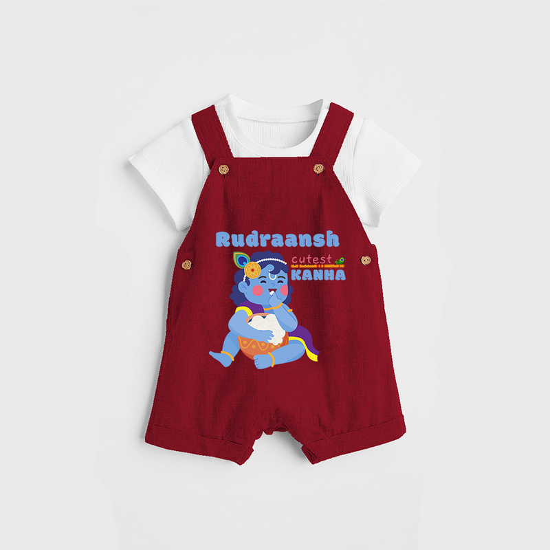 Cutest Kanna Customised Dungaree set for kids - RED - 0 - 5 Months Old (Chest 18")