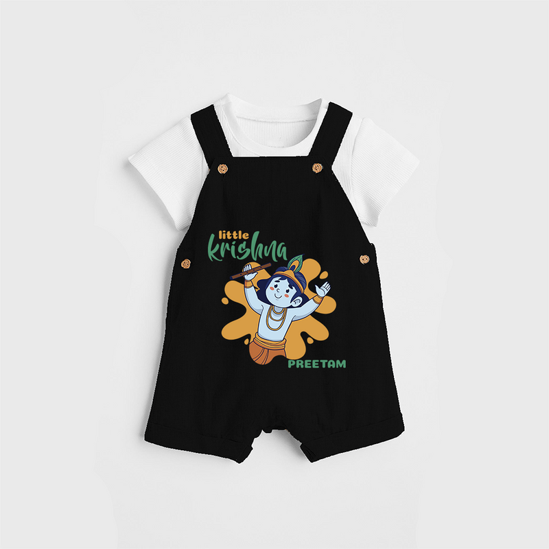 Cute Little Krishna Customised Dungaree set for kids - BLACK - 0 - 5 Months Old (Chest 18")