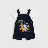 Cute Little Krishna Customised Dungaree set for kids - NAVY BLUE - 0 - 5 Months Old (Chest 18")