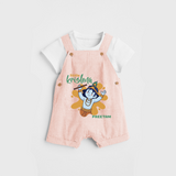 Cute Little Krishna Customised Dungaree set for kids - PEACH - 0 - 5 Months Old (Chest 18")