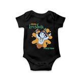 Cute Little Krishna Customized Romper set for kids - BLACK - 0 - 3 Months Old (Chest 16")