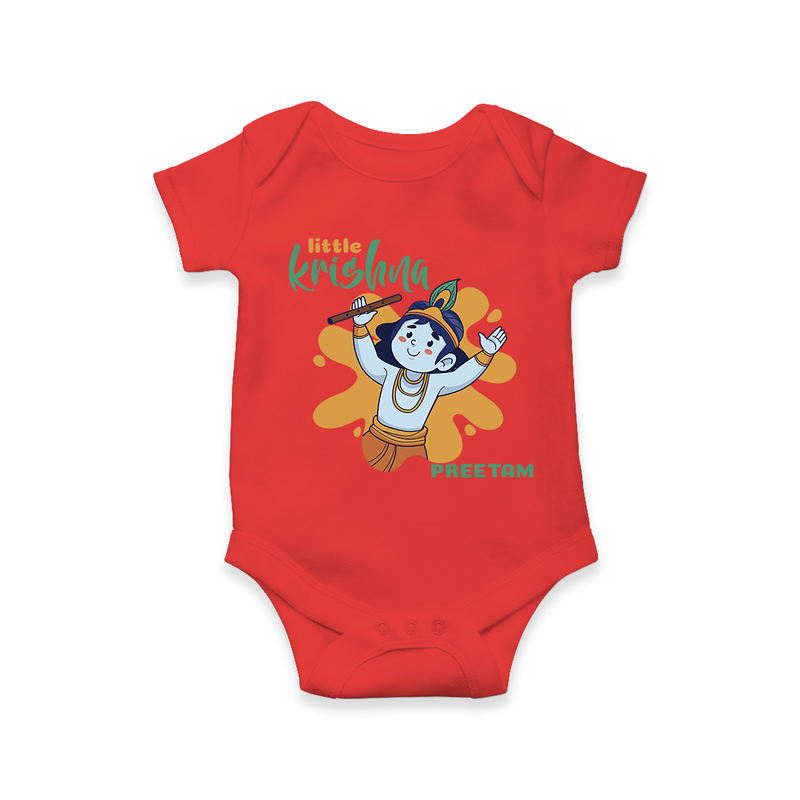 Cute Little Krishna Customized Romper set for kids - RED - 0 - 3 Months Old (Chest 16")