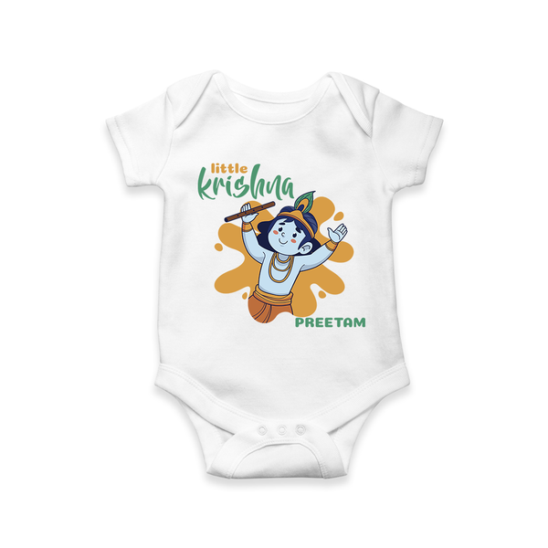 Cute Little Krishna Customized Romper set for kids - WHITE - 0 - 3 Months Old (Chest 16")