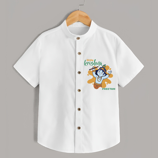 Cute Little Krishna Customised Shirt for kids - WHITE - 0 - 6 Months Old (Chest 23")