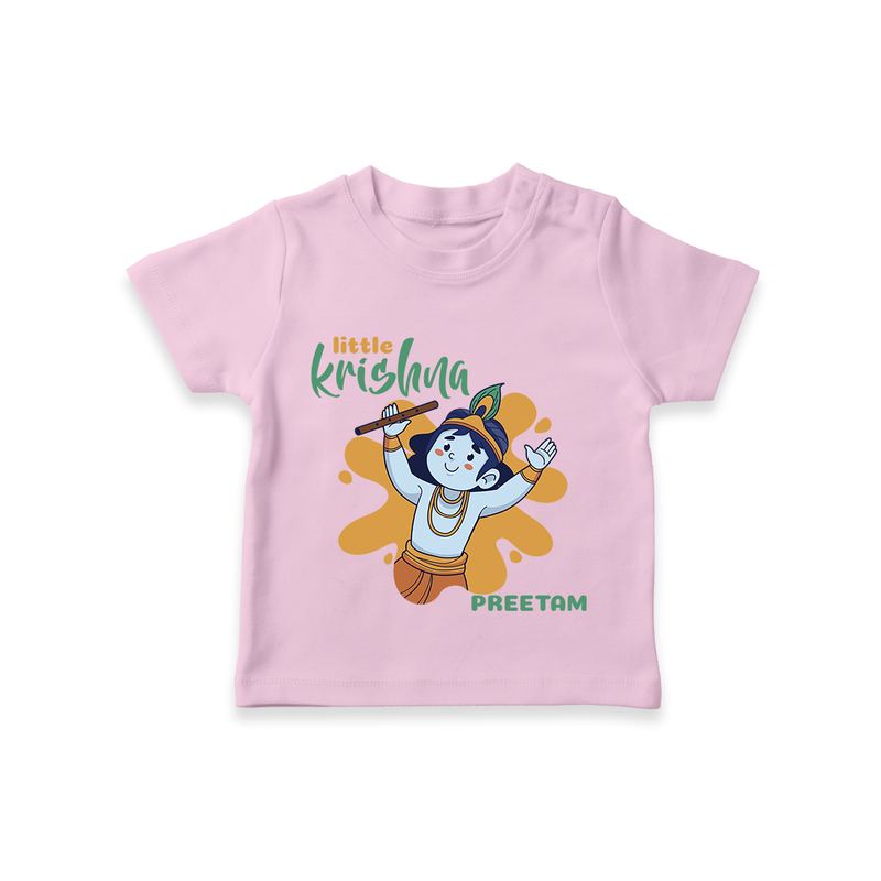 Cute Little Krishna Customised TShirt set for kids - BABY PINK - 0-5 Months Old (Chest 17")