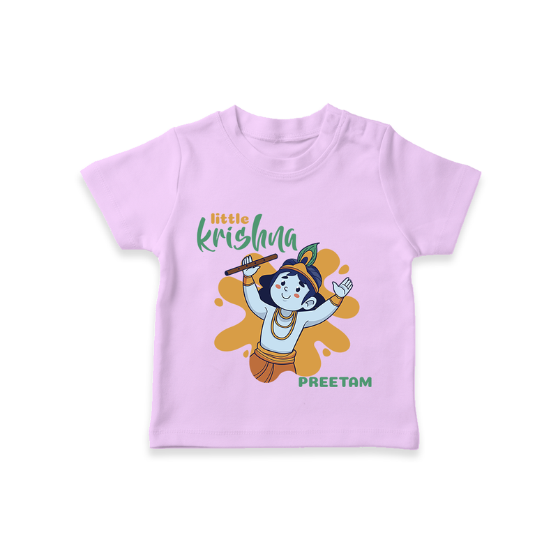 Cute Little Krishna Customised TShirt set for kids - LILAC - 0-5 Months Old (Chest 17")