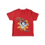 Cute Little Krishna Customised TShirt set for kids - RED - 0-5 Months Old (Chest 17")