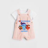 I Love Krishna Customised Dungaree set for kids - PEACH - 0 - 5 Months Old (Chest 18")