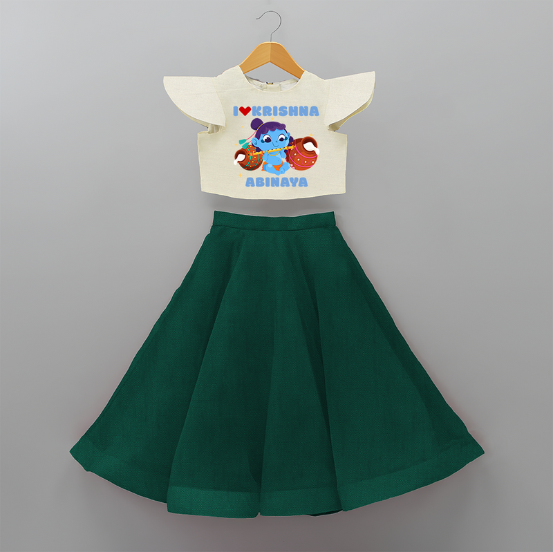 I Love Krishna Customised Frock for kids - BOTTLE GREEN - 6 -9 Months Old (Chest 20") (Frock Waist 20")