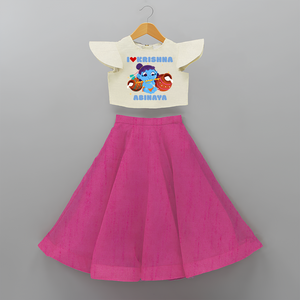 I Love Krishna Customised Crop top and Skirt for kids