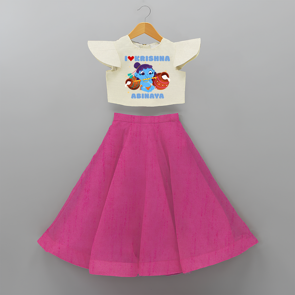 I Love Krishna Customised Frock for kids - FUSCHIA - 6 -9 Months Old (Chest 20") (Frock Waist 20")