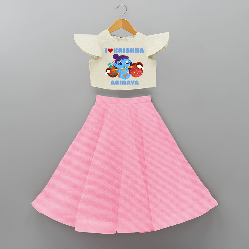 I Love Krishna Customised Frock for kids - PINK - 6 -9 Months Old (Chest 20") (Frock Waist 20")