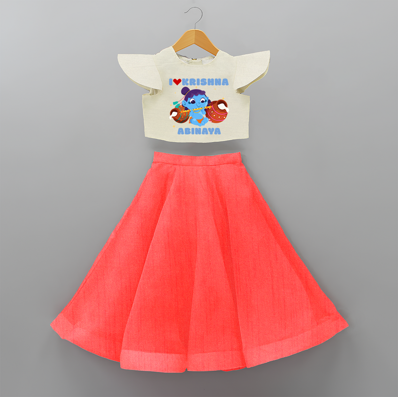 I Love Krishna Customised Frock for kids - RED - 6 -9 Months Old (Chest 20") (Frock Waist 20")