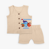 I Love Krishna Customised Jabla set for kids - CREAM - 0 - 3 Months Old (Chest 9.8")