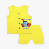 I Love Krishna Customised Jabla set for kids - YELLOW - 0 - 3 Months Old (Chest 9.8")