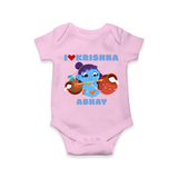 I Love Krishna Customized Romper set for kids - BABY PINK - 0 - 3 Months Old (Chest 16")