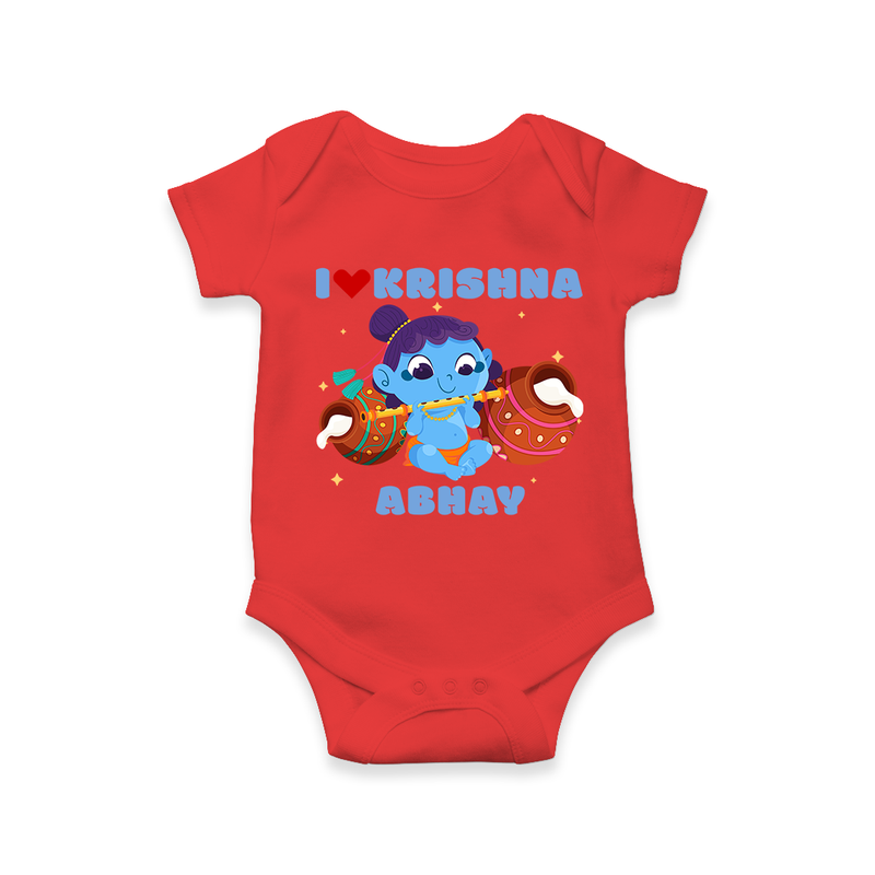 I Love Krishna Customized Romper set for kids - RED - 0 - 3 Months Old (Chest 16")