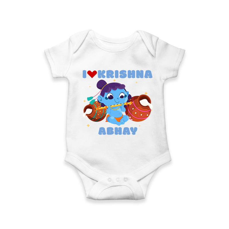 I Love Krishna Customized Romper set for kids - WHITE - 0 - 3 Months Old (Chest 16")