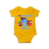 I Love Krishna Customized Romper set for kids - YELLOW - 0 - 3 Months Old (Chest 16")