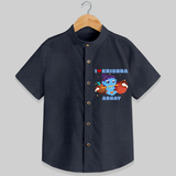 I Love Krishna Customised Shirt for kids - DARK GREY - 0 - 6 Months Old (Chest 23")