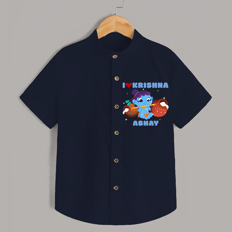 I Love Krishna Customised Shirt for kids - NAVY BLUE - 0 - 6 Months Old (Chest 23")