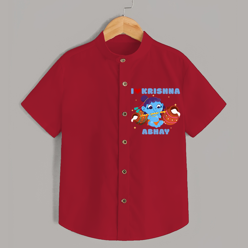 I Love Krishna Customised Shirt for kids - RED - 0 - 6 Months Old (Chest 23")