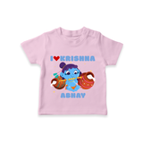 I Love Krishna Customised TShirt set for kids - BABY PINK - 0-5 Months Old (Chest 17")