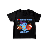 I Love Krishna Customised TShirt set for kids - BLACK - 0-5 Months Old (Chest 17")